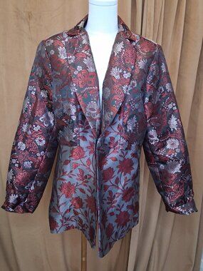 Guillaume Grey, Black, Red Silk Brocade Jacket Size L